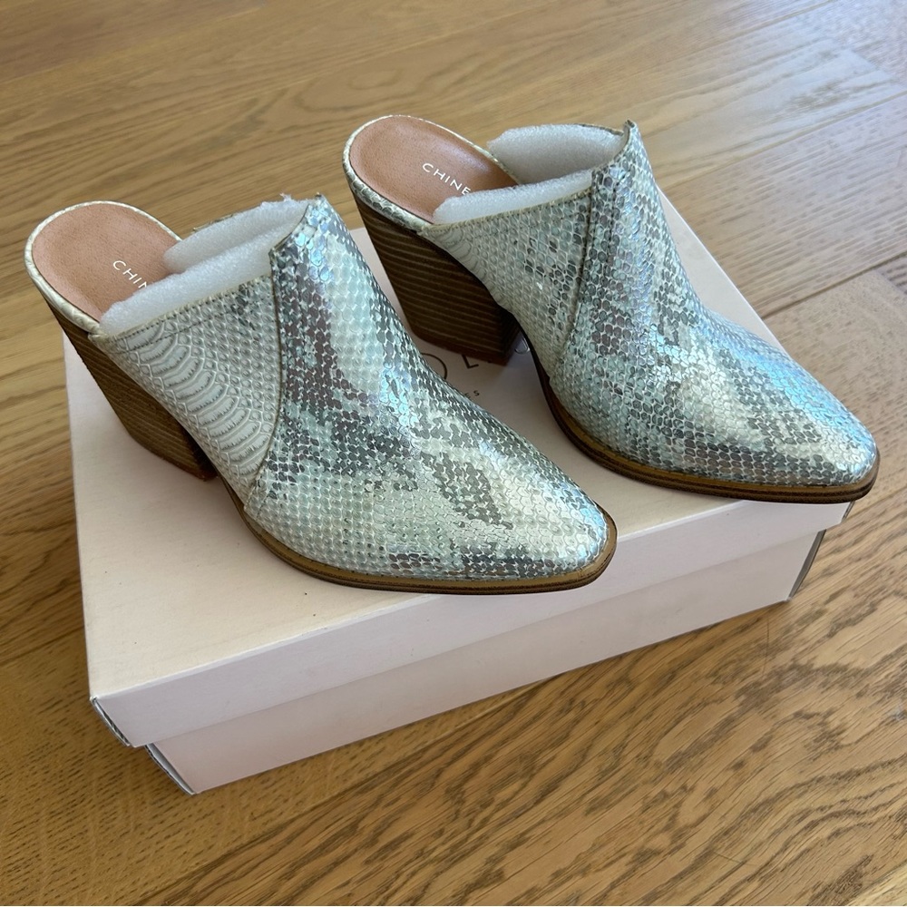 Chinese Laundry Beaute Snakeskin Mule Boots